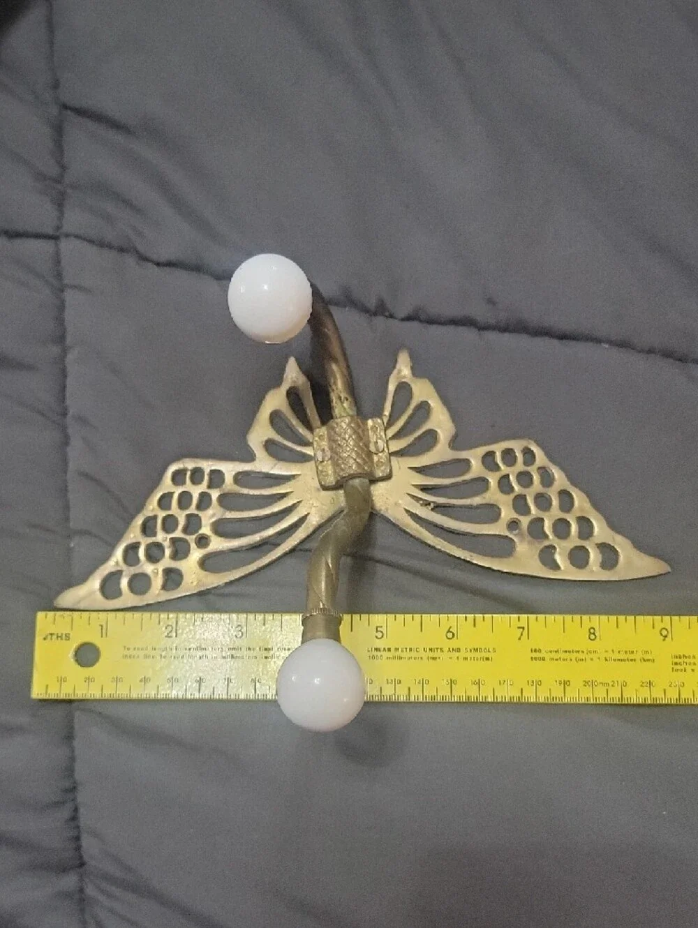 Brass Butterfly Wall Hooks with White Ceramic Knobs - Set of 2